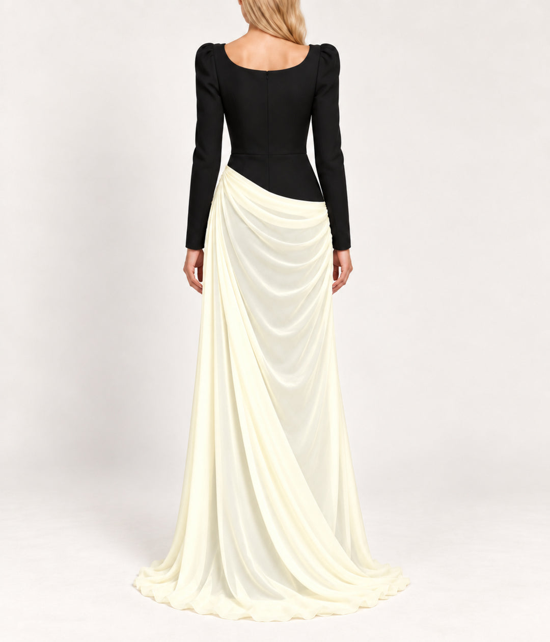 Long Sleeve Applique Crepe Evening Dress