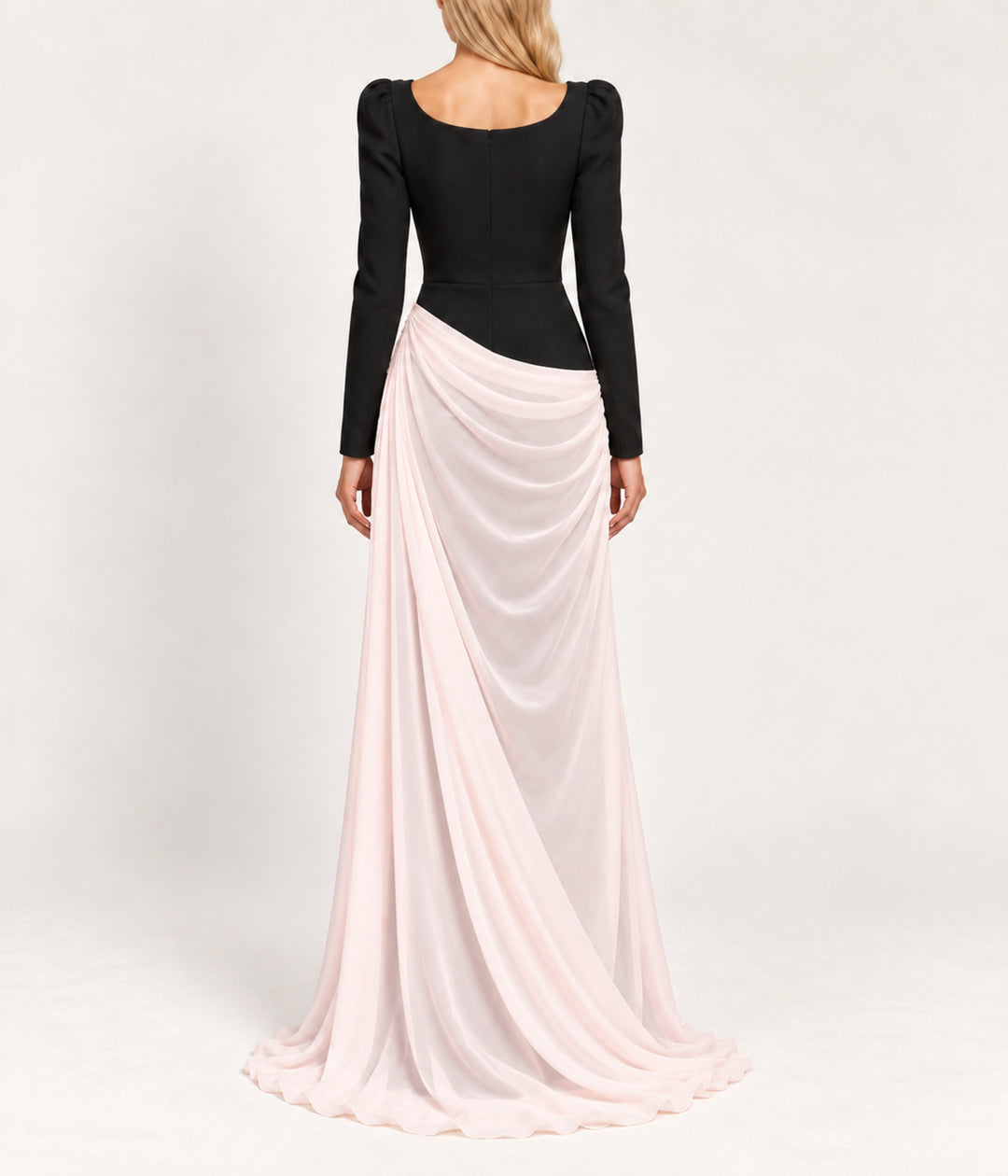 Long Sleeve Applique Crepe Evening Dress
