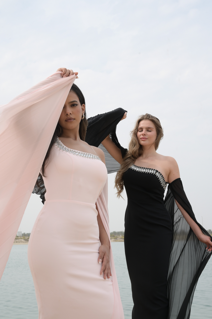Asymmetric Draped Chiffon Gown